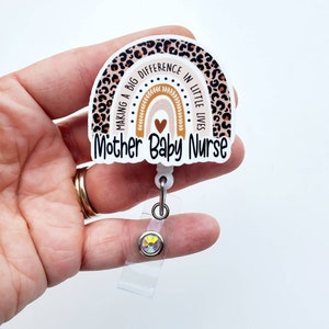 Mother Baby Nurse  Boho Badge Reel  | Mother Baby Boho  | Mother Baby  Boho Gift | Retractable Rainbow Badge Reel
