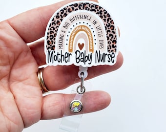 Mother Baby Nurse  Boho Badge Reel  | Mother Baby Boho  | Mother Baby  Boho Gift | Retractable Rainbow Badge Reel