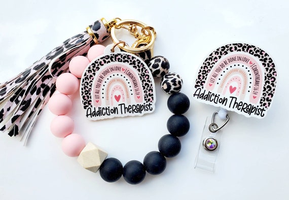 Addiction Therapist Badge Reel Addiction Therapist Wristlet Addiction  Therapist Gift Set Addiction Therapy 