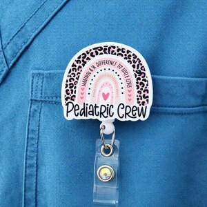 Pediatric Crew Badge Reel, Pediatric  Support Staff Badge Holder, Rainbow Cheetah ID Reel, Pediatric Care Tem ID Holder