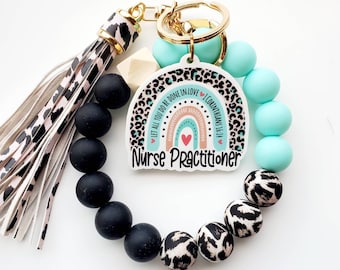 Nurse Practitioner Wristlet | Nurse Practitioner Bangle Keychain | Silicone Bead Wristlet |  Nurse Practitioner Gift
