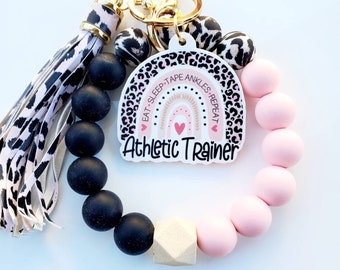 Athletic Trainer Silicone Bead Wristlet Keychain | Leopard Tassel