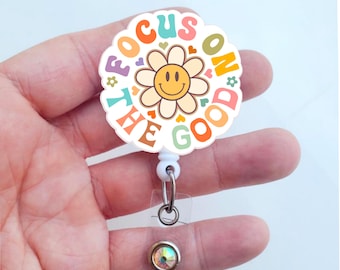 Focus on The Good Badge Reel | Mental Health Badge Reel | Positivity Badge Reel For RN | Focus on the Good inspirational Badge ID holder