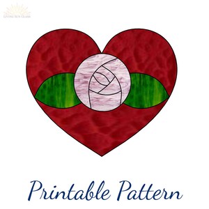 Stained Glass Heart Pattern Rose Digital Pattern Printable Download PDF Stained Glass Pattern Heart Suncatcher with Rose image 2