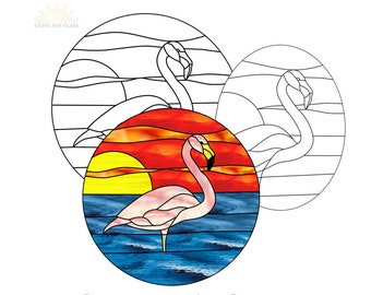 Flamingo Stained Glass Panel Printable Pattern Stained Glass Pattern Digital Download Pattern Set of 2 Flamingo Panel Pattern Files