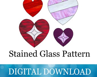 Valentines Gift Pattern - Stained Glass Pattern - Valentine Hearts - PDF Pattern Only - Glass Supplies - Heart Pattern -Staine Glass