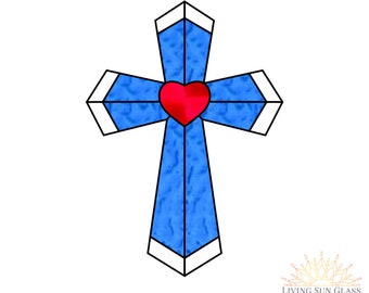 Stained Glass Cross with Heart Pattern