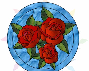 Stained Glass Roses Pattern - Pattern For Stained Glass - Rose Suncatcher - Stained Glass Flower Pattern - Stained Glass Window - 14 inches