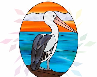 Stained Glass Pelican Pattern - Bird Panel Template