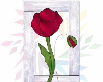 Stained Glass Pattern - Poppy Suncatcher - Easy Stained Glass Pattern - Stained Glass for Beginners - How to Make Stained Glass
