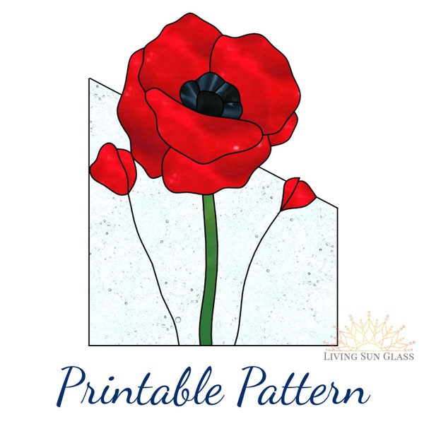 Stained Glass Poppy Pattern -  Digital Download PDF - Stained Glass Flower Template