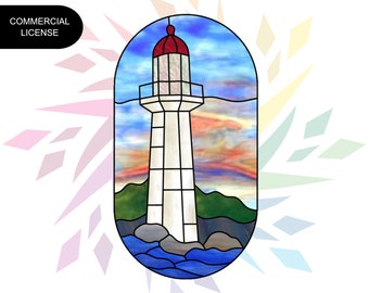 Lighthouse Stained Glass Pattern - Digital Pattern Download - Commercial License