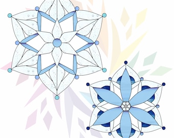 Snowflake Stained Glass Pattern - Printable Digital Download PDF - Stained Glass Snowflake Suncatches