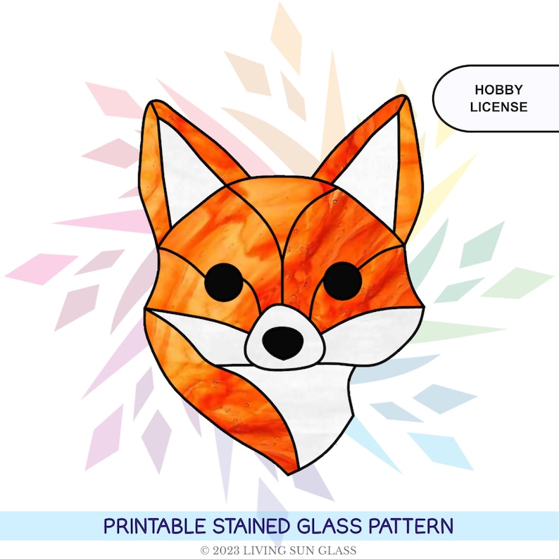 Cute Fox Head Stained Glass Pattern Digital Pattern Download image 1