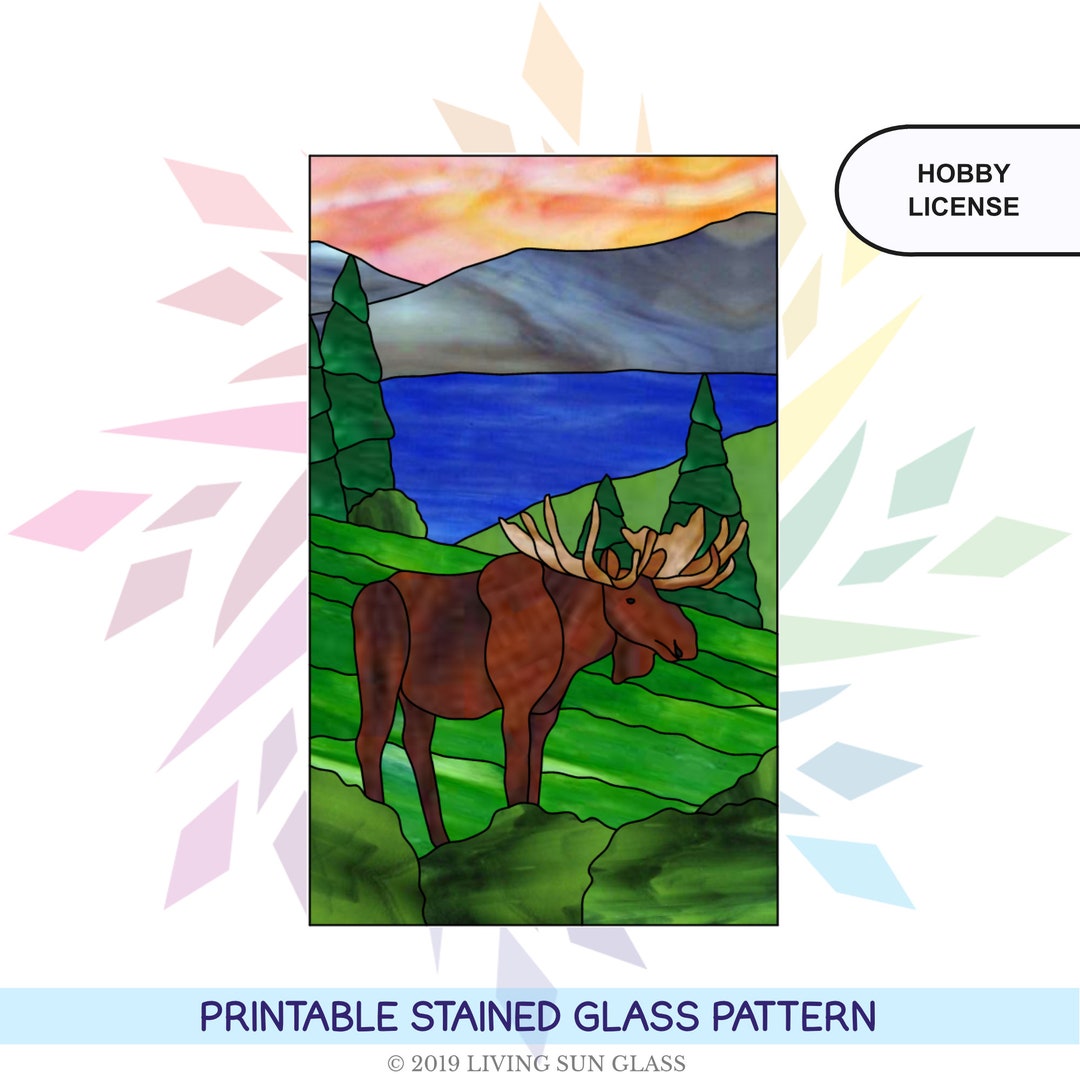 Moose Pattern Stained Glass Panel Printable Pattern Digital Download ...