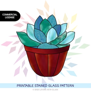 Potted Succulent Stained Glass Pattern - Digital Pattern Download - Commercial License