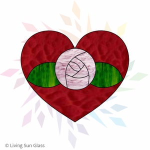 Stained Glass Heart Pattern Rose Digital Pattern Printable Download PDF Stained Glass Pattern Heart Suncatcher with Rose image 1