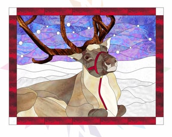 Stained Glass Reindeer Pattern -  Digital Download PDF - Christmas Pattern Template