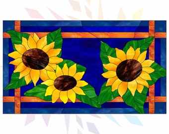Stained Glass Sunflower Pattern -  Digital Download PDF - Flower Pattern Template