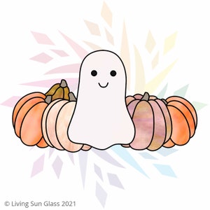 Ghost With Pumpkins Pattern - Halloween Stained Glass Pattern