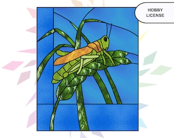 Grasshopper Stained Glass Pattern - Panel Printable Pattern - Digital Download - PDF Stained Glass Panel Of Grasshopper