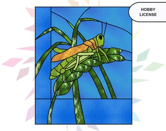 Grasshopper Stained Glass Pattern - Panel Printable Pattern - Digital Download - PDF Stained Glass Panel Of Grasshopper