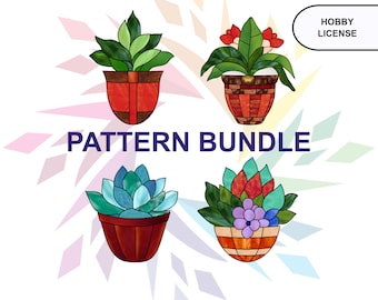 Bundle of 4 Stained Glass Plant Patterns - Digital Pattern Download - Hobby License
