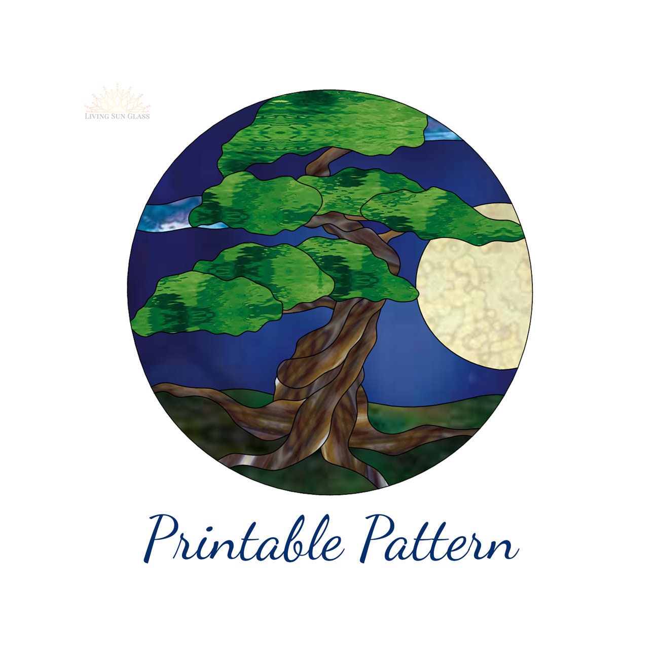 Bonsai Tree Stained Glass Pattern Digital Pattern Printable Etsy Singapore