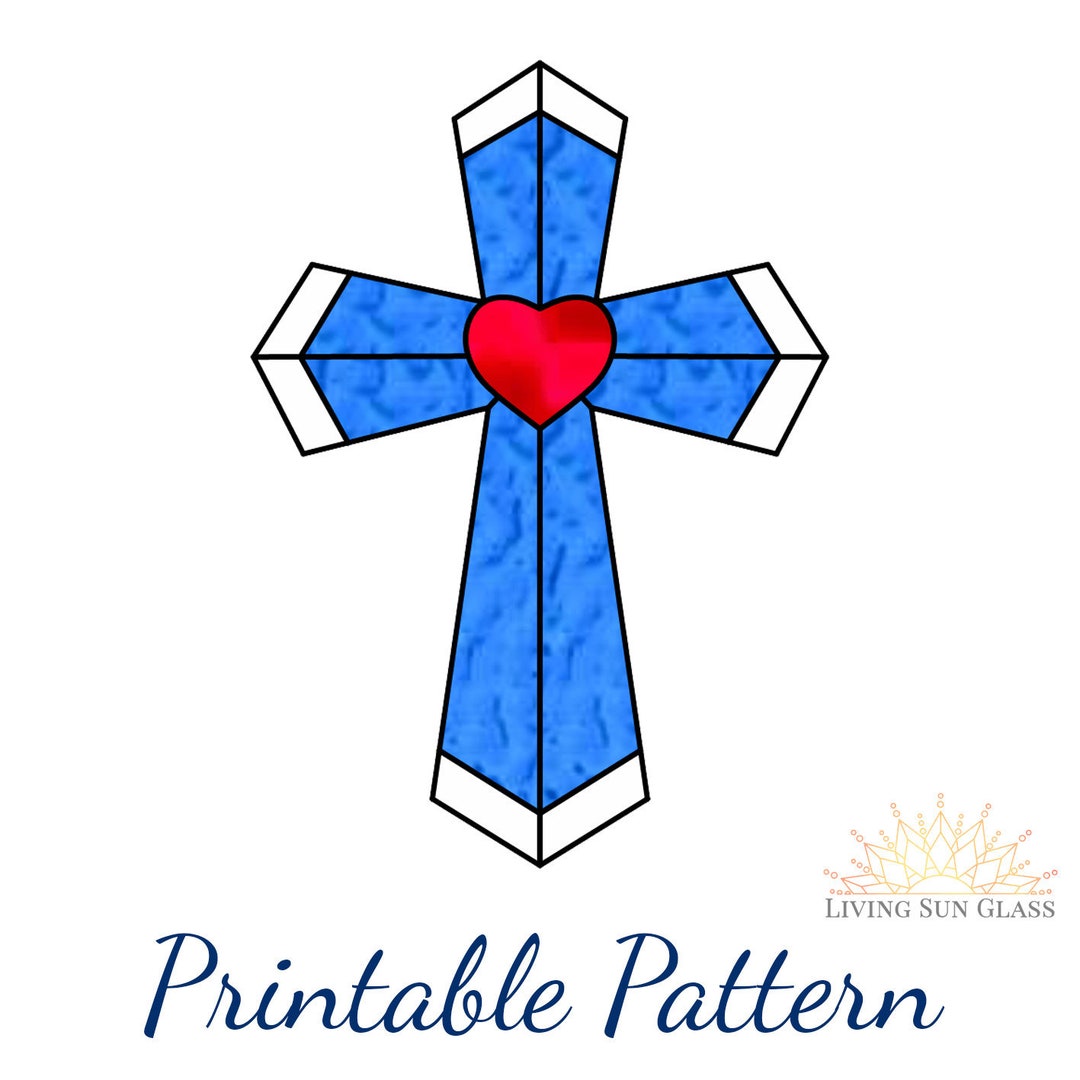 Stained Glass Cross With Heart Pattern - Etsy stained-glass-cross-with-heart-pattern-etsy