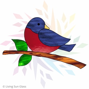 Stained Glass Pattern - Stained Glass Bird - Bird Suncatcher Pattern - PDF Pattern Stained Glass - DIY Stained Glass - Bird on a branch