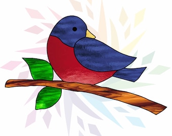 Stained Glass Pattern - Stained Glass Bird - Bird Suncatcher Pattern - PDF Pattern Stained Glass - DIY Stained Glass - Bird on a branch