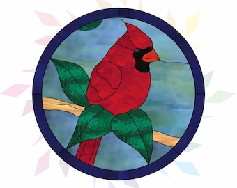 Round Cardinal Pattern for Stained Glass - Bird Panel Template