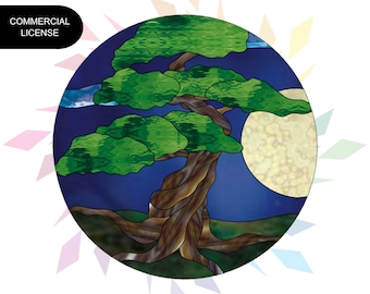 Bonsai Tree Stained Glass Pattern Digital Pattern Printable Download PDF Stained Glass Tree Pattern Round Stained Glass Panel Pattern