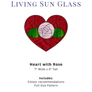 Stained Glass Heart Pattern Rose Digital Pattern Printable Download PDF Stained Glass Pattern Heart Suncatcher with Rose image 3