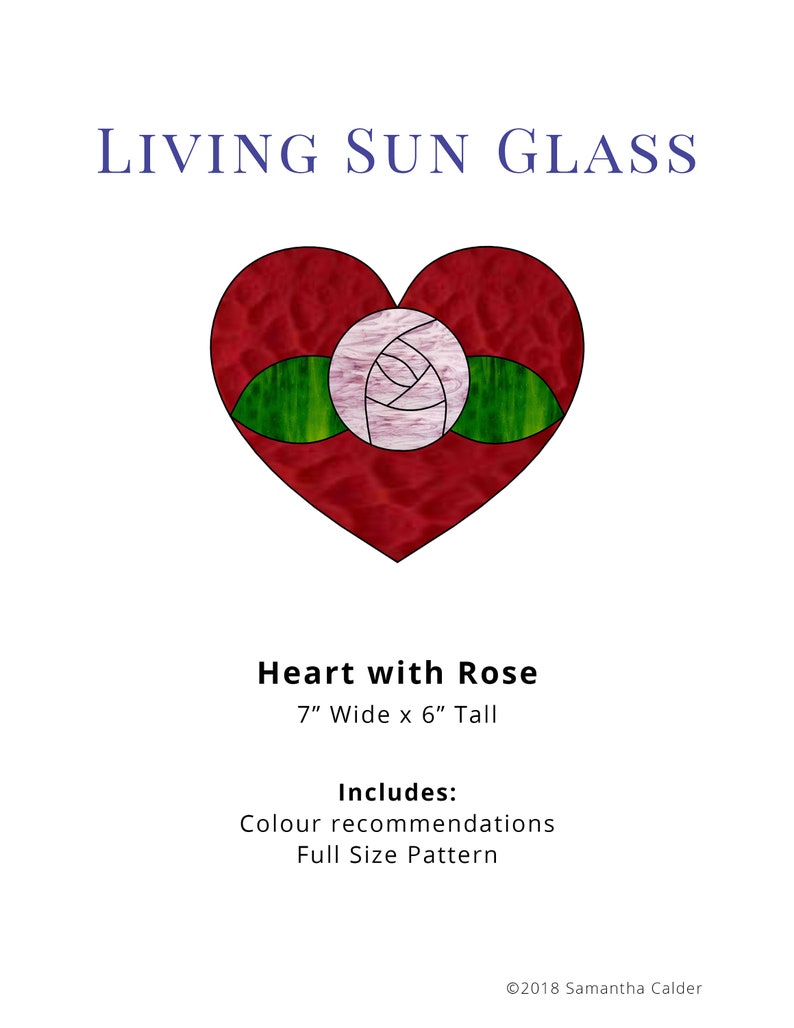 Stained Glass Heart Pattern Rose Digital Pattern Printable Download PDF Stained Glass Pattern Heart Suncatcher with Rose image 3