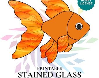 Stained Glass Goldfish Pattern – Beginner Suncatcher with Wire Overlay - Printable DIY Glass Art Design