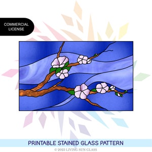 Cherry Blossoms Stained Glass Pattern - Digital Pattern Download - Commercial License