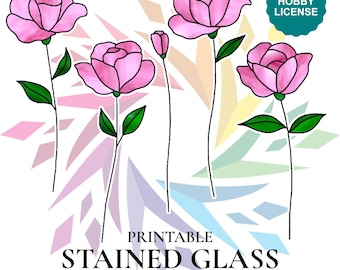 Stained Glass Wild Rose Pattern – Printable PDF Download – DIY Flower Suncatcher Template for Beginners & Hobbyists