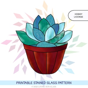 鉢植えの多肉植物のサンキャッチャーのステンドグラスのパターン - デジタルパターンのダウンロード - 趣味のライセンス