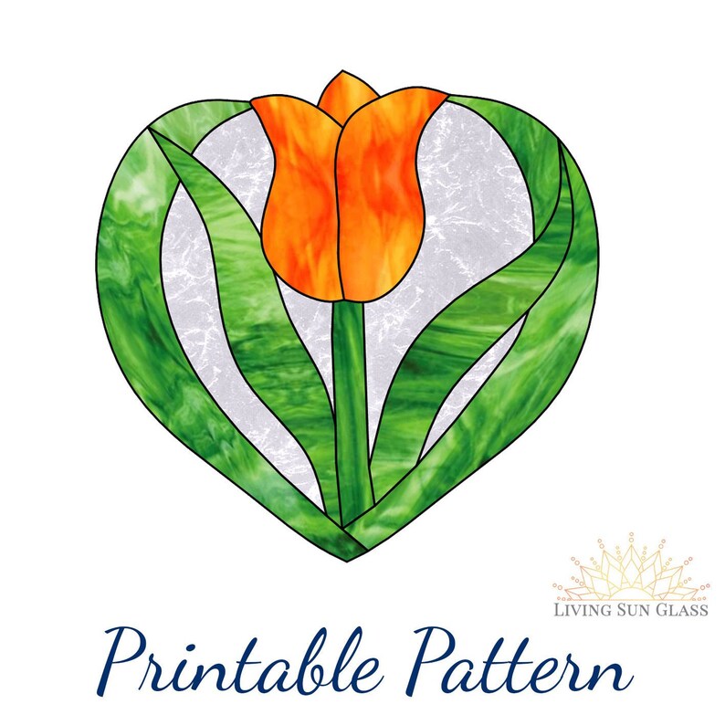 tulip stained glass pattern heart shaped design etsy