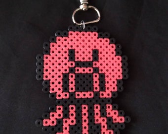 8bit Octopus key clip red pixel art bead sprite perler craft kandi geek retro decor