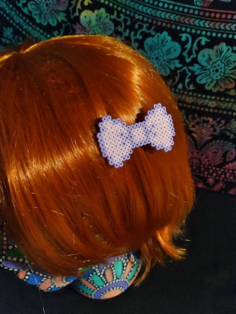 Mini perler bead craft hair accessory colorful cute kawaii cosplay geeky fashion ribbon kandi Pixel Art 8bit Bow hairclip you choose color