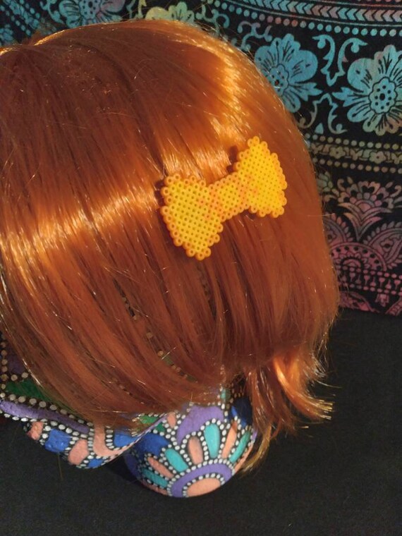 Mini perler bead craft hair accessory colorful cute kawaii cosplay geeky fashion ribbon kandi Pixel Art 8bit Bow hairclip you choose color