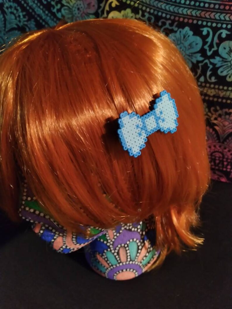 Mini perler bead craft hair accessory colorful cute kawaii cosplay geeky fashion ribbon kandi Pixel Art 8bit Bow hairclip you choose color