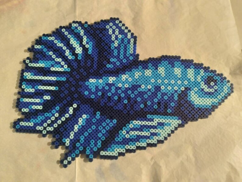 Blue Betta Fish Big Pixel Art Perler Bead Craft Beads Sprite Etsy UK