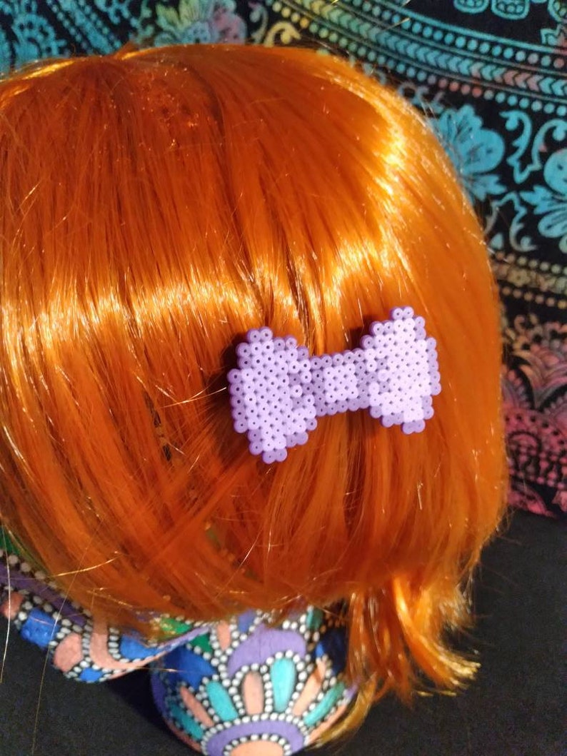Mini perler bead craft hair accessory colorful cute kawaii cosplay geeky fashion ribbon kandi Pixel Art 8bit Bow hairclip you choose color