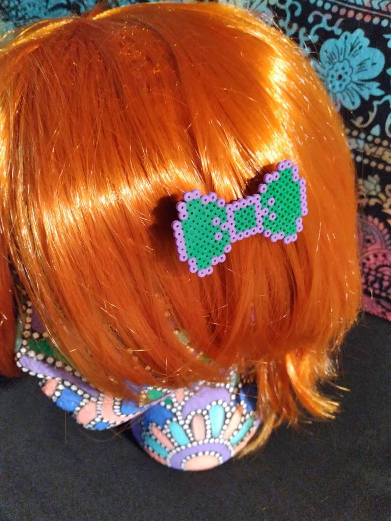 Mini perler bead craft hair accessory colorful cute kawaii cosplay geeky fashion ribbon kandi Pixel Art 8bit Bow hairclip you choose color