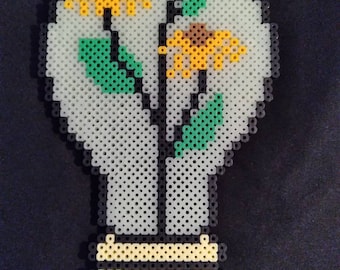 Glow in the dark light bulb with flowers pixel art bead sprite perler beads decor kandi gift