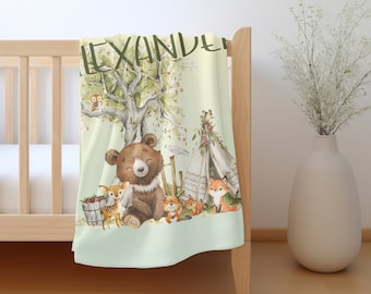 Woodland Blanket, Personalized Baby Boy Blanket, Personalized Toddler Blanket, Boys Woodland Theme, Forest Animals Blanket