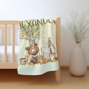 Woodland Blanket, Personalized Baby Boy Blanket, Personalized Toddler Blanket, Boys Woodland Theme, Forest Animals Blanket